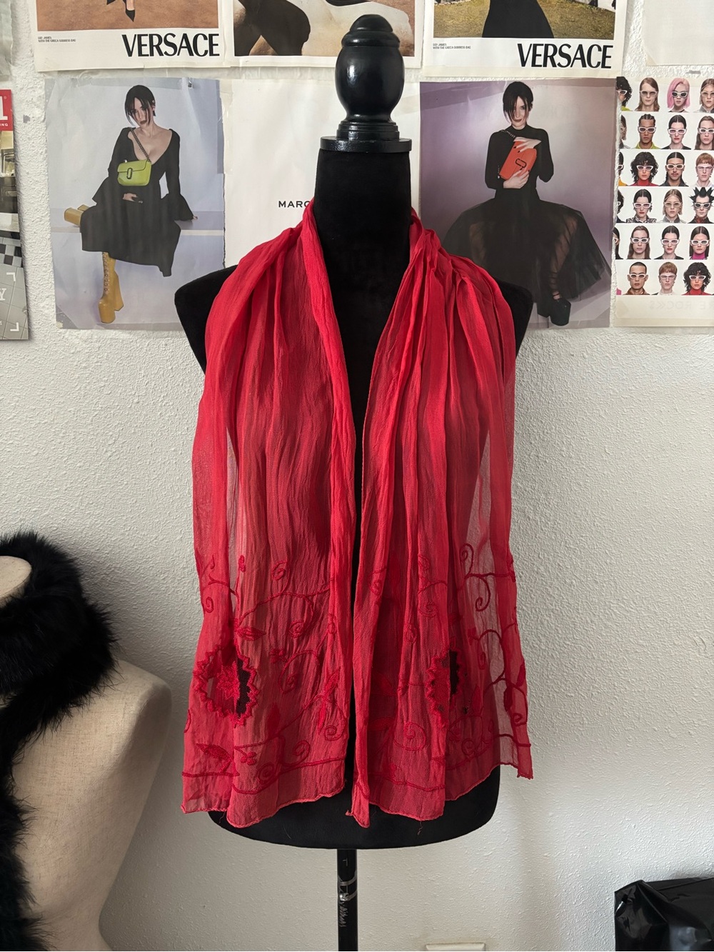 Red sheer scarf